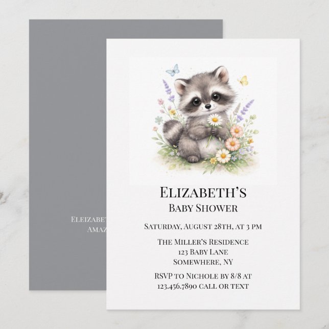 Invitation Cute Baby Raccoon Baby Shower (Devant / Derrière)