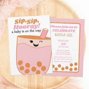Invitation Cute Baby shower Boba de thé bulle