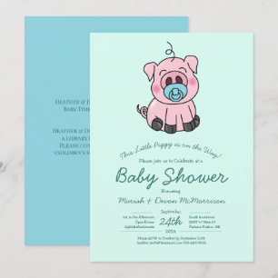 Invitation Cute Baby shower de porc Kawaii Blue Boy