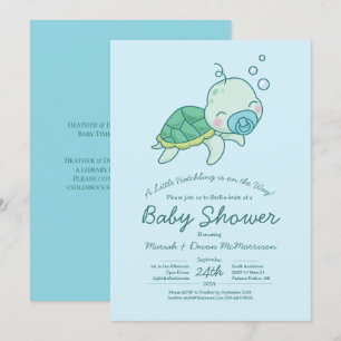 Invitation Cute Baby shower de tortue de mer Kawaii Blue Boy