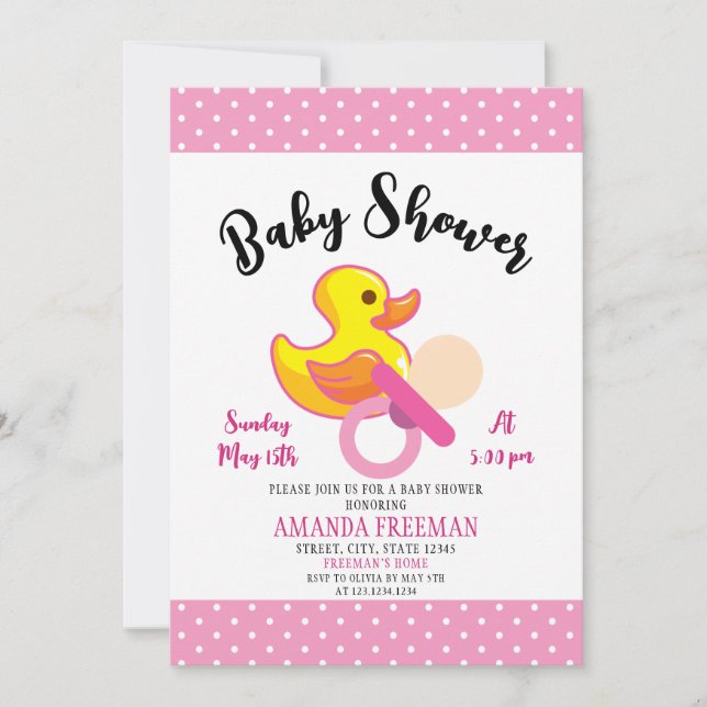 Invitation Cute Baby shower en caoutchouc rose et blanc (Devant)