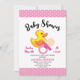 Invitation Cute Baby shower en caoutchouc rose et blanc