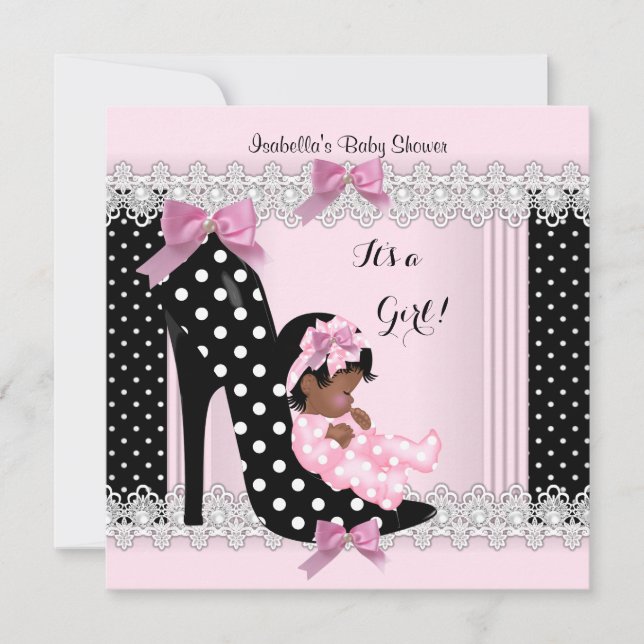 Invitation Cute Baby shower fille rose Pois haut talon 6 (Devant)