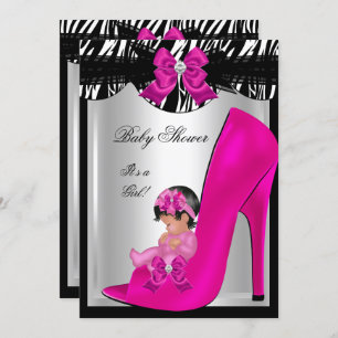 Invitation Cute Baby shower fille Zebra Hot rose Baby Chaussu