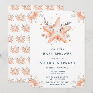 Invitation Cute Baby shower Floral Starfish