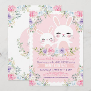 Invitation Cute Baby shower lapin de printemps aquarelle Flor