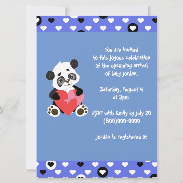 Invitation Cute Baby shower Panda Bleu (Devant)