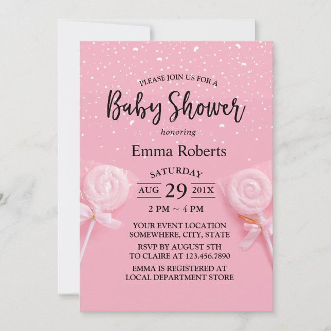 Invitation Cute Baby shower rose Pastel Candy (Devant)