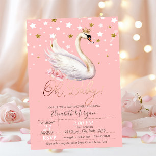 Invitation Cute Baby Swan Couronne Étoiles Fleurs Baby shower