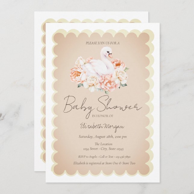Invitation Cute Baby Swan Rose Baby shower (Devant / Derrière)