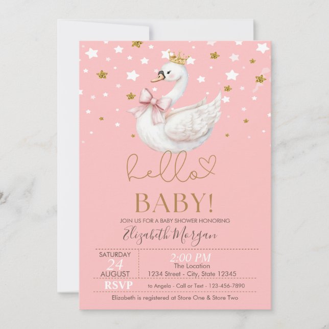 Invitation Cute Baby Swan Stars Baby Shower (Devant)