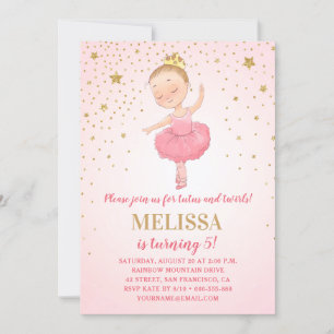 Invitation Cute Ballerina Aquarelle Rose Gold Girl Anniversai