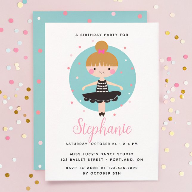 Invitation Cute Ballerina en Robe Noire Anniversaire de enfan (Créateur téléchargé)