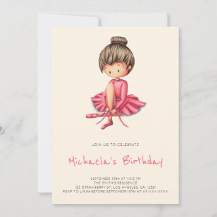 Invitation Cute Ballerina Pink Tutu Chaussons Fille Anniversa
