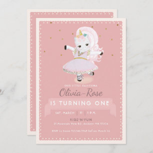 Invitation Cute Ballerina Unicorn Dusty Rose Girl Anniversair