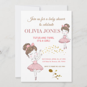 Invitation Cute ballerine tutus rose, parties scintillant bri