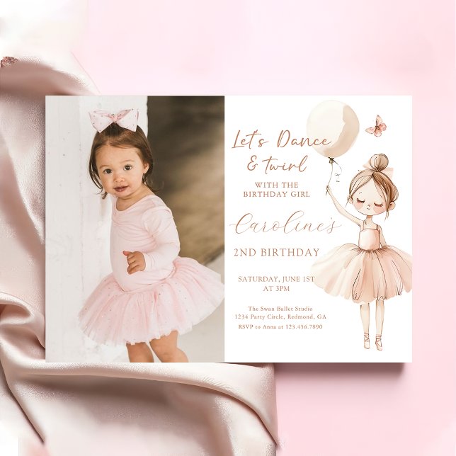 Invitation Cute Ballet Ballerina Anniversaire Photo Invitatio (Créateur téléchargé)