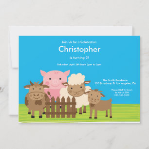 Invitation Cute Barn Yard Animaux de ferme Anniversaire Invit