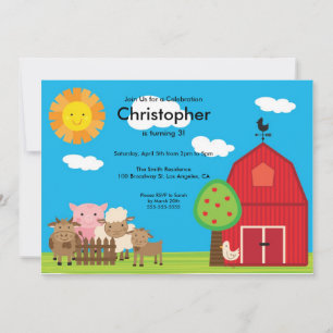 Invitation Cute Barn Yard Animaux de ferme Anniversaire Invit