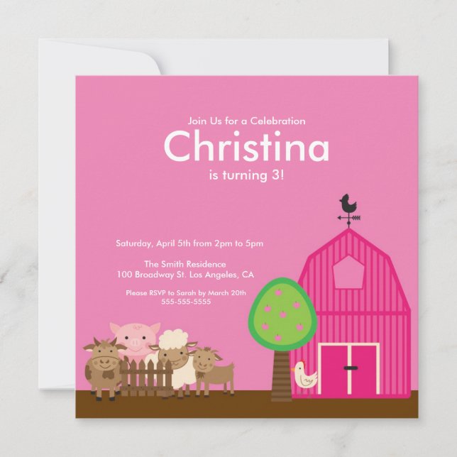 Invitation Cute Barn Yard Farm Animaux Birthday Party Invitat (Devant)