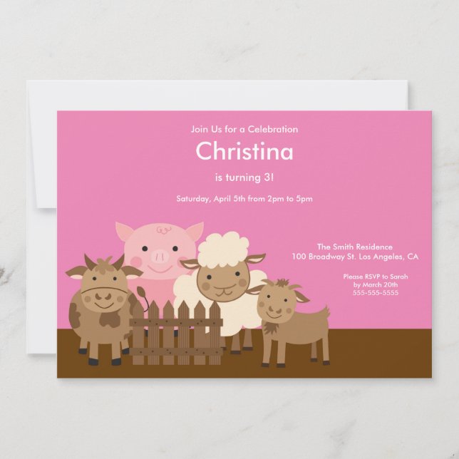 Invitation Cute Barn Yard Farm Animaux Birthday Party Invitat (Devant)