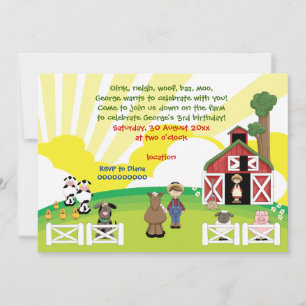 Invitation Cute barnyard animal de ferme anniversaire de enfa