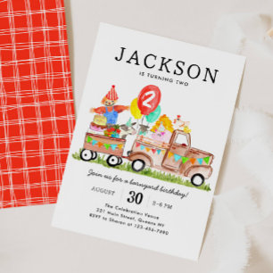 Invitation Cute Barnyard Animaux Camion Enfants Ferme Anniver