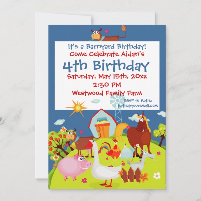 Invitation Cute Barnyard Animaux de ferme Anniversaire Invita (Devant)