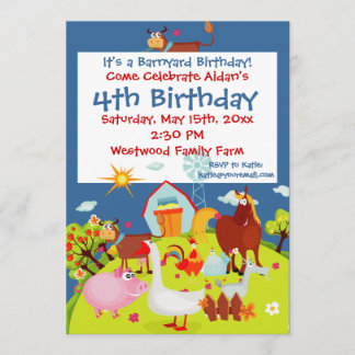 Invitation Cute Barnyard Animaux de ferme Anniversaire Invita