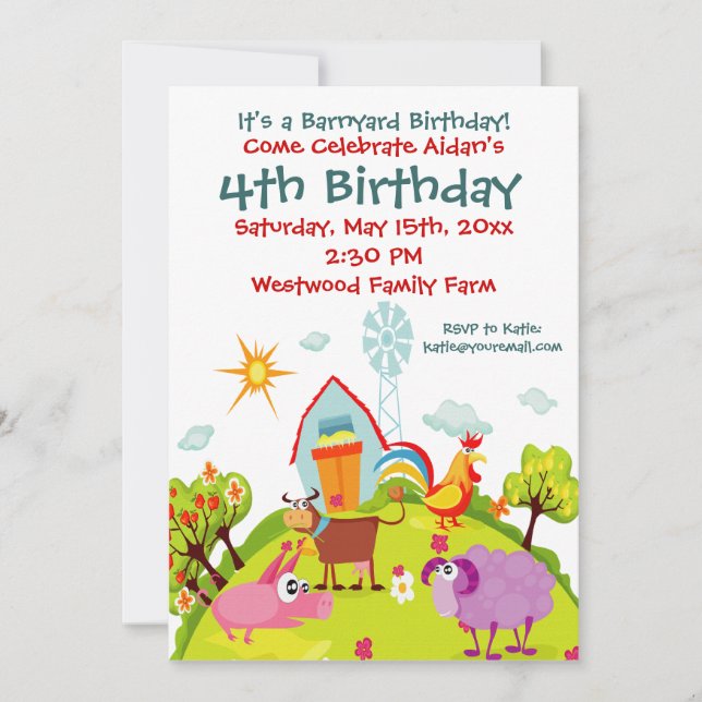 Invitation Cute Barnyard Animaux de ferme Anniversaire Invita (Devant)
