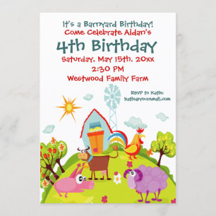 Invitation Cute Barnyard Animaux de ferme Anniversaire Invita