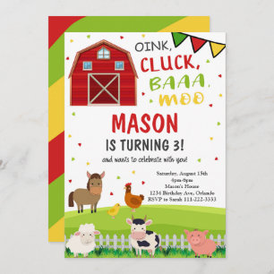Invitation Cute Barnyard Animaux de ferme Anniversaire Invita