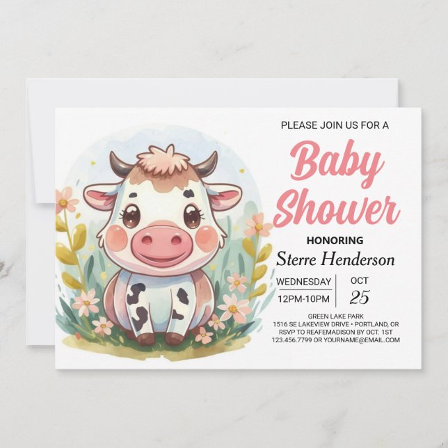 Invitation Cute Barnyard Baby shower de vache à imprimer (Devant)