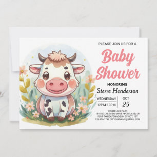 Invitation Cute Barnyard Baby shower de vache à imprimer