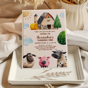 Invitation Cute Barnyard Farm Animaux 1er Anniversaire