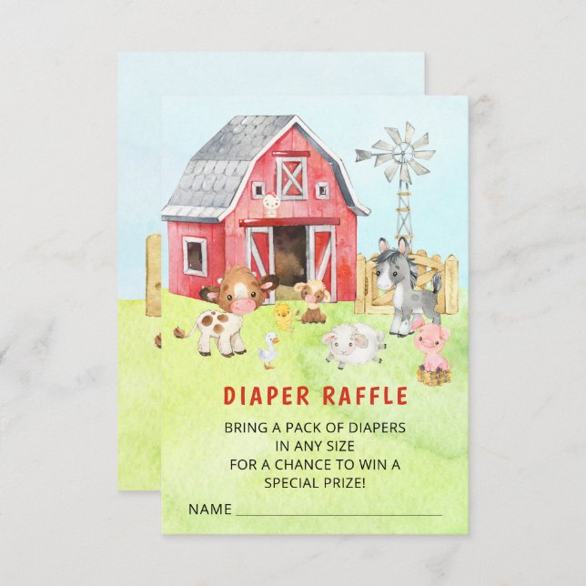 Invitation Cute Barnyard Friends Baby shower Déchets Raffle (Devant / Derrière)