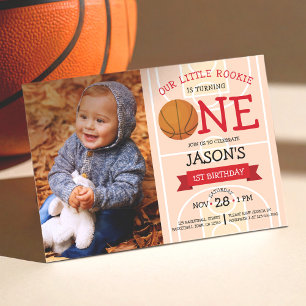 Invitation Cute Basketball Court & Ribbon Photo 1er anniversa