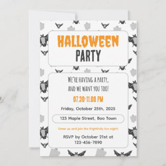 Invitation Cute Bat and Ghost Halloween Invitation.