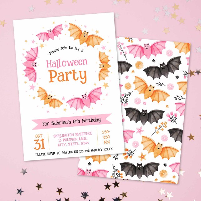 Invitation Cute Bats Halloween fête d'anniversaire (Cute Bats Halloween Birthday Party Invitation)