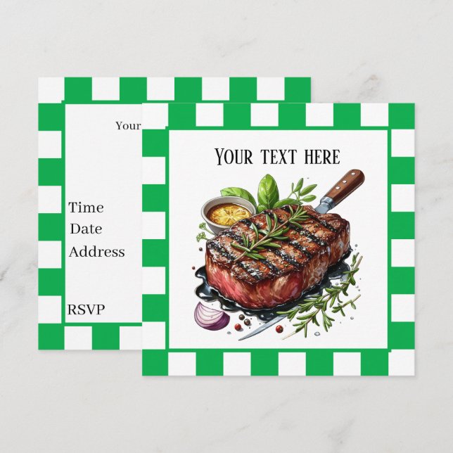 Invitation Cute BBQ Steak party (Devant / Derrière)