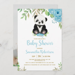 Invitation Cute Bear Aquarelle Bleu Baby shower garçon Photo