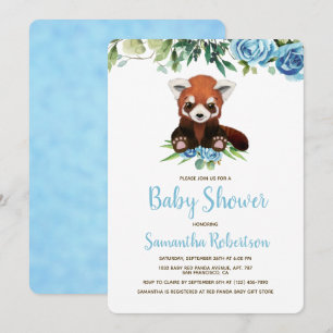 Invitation Cute Bear Bleu Floral Baby shower Garçon