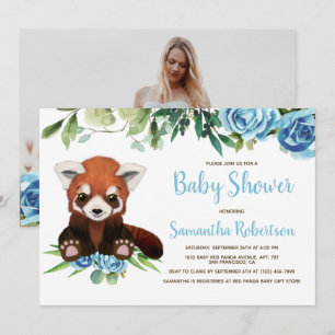 Invitation Cute Bear Blue Green Boy Baby shower Photo
