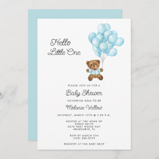 Invitation Cute Bear Boy Blue Baby Shower Invite