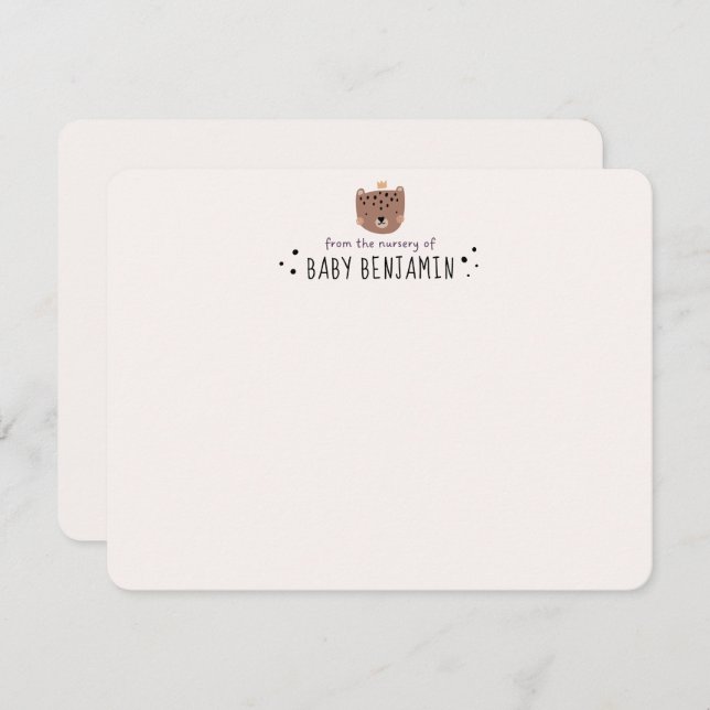Invitation Cute Bear Crown Baby Boy Nursery Note Card (Devant / Derrière)