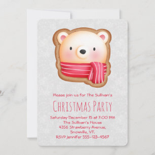 Invitation Cute Bear Face Red Scarf et Rosy Cheeks Christmas