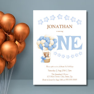 Invitation Cute Bear Hot Air Balloon Enfants 1er anniversaire