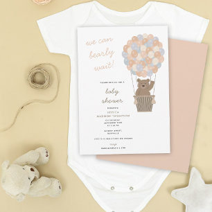 Invitation Cute Bear Hot Air Balloons Baby Girl Baby shower