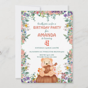 Invitation Cute Bear jouer de la guitare flora Anniversaire