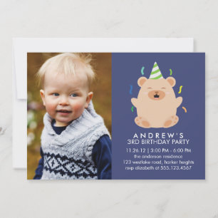 Invitation Cute Bear Photo personnalisée Fête d'anniversaire